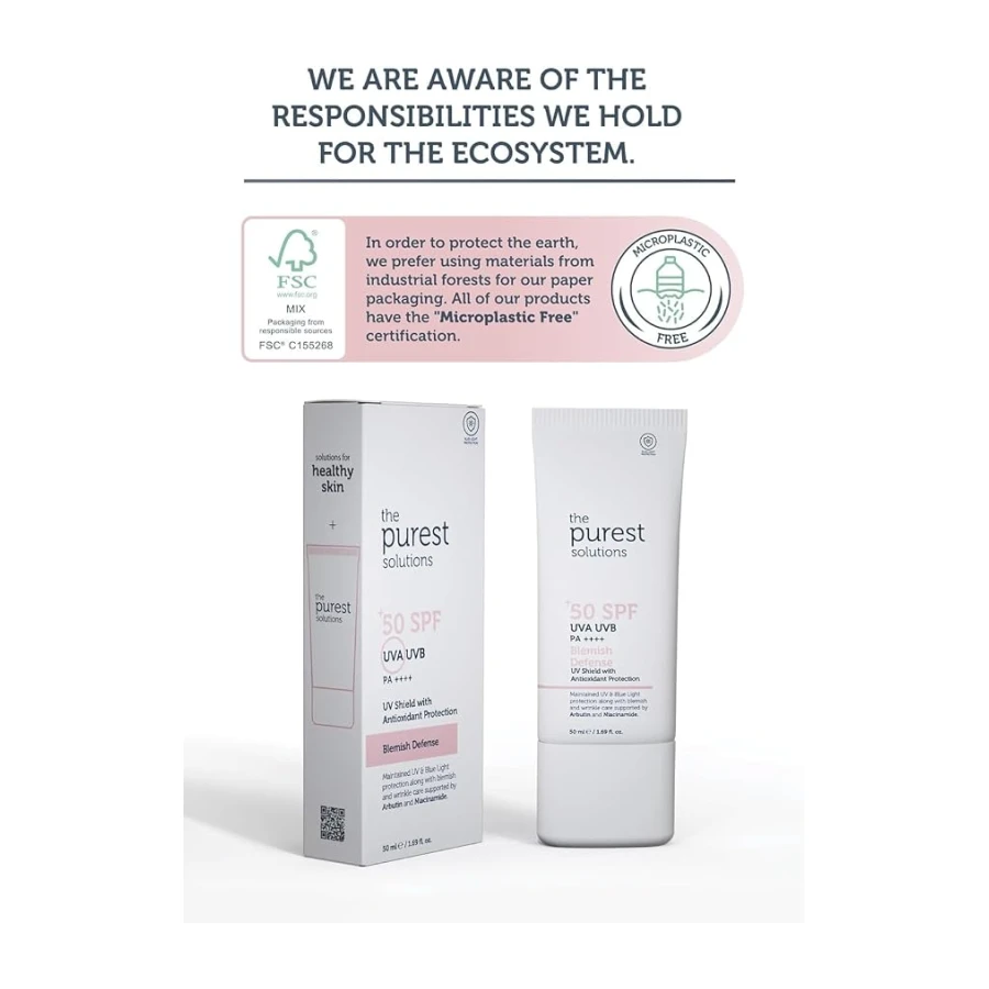 The Purest Solutions Lekeli Ciltler İçin Antioksidan Destekli Güneş Kremi, 50+ SPF UVA/UVB Blemish Defense, Antioxidant Protection