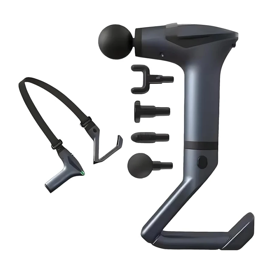 SMAYLING Ergonomik Masaj Tabancası - Uzatma Aparatı & Germe Bandı Dahil | 3200 RPM Derin Doku Masaj Cihazı | 4 Başlıklı, Dijital Göstergeli, 1800mAh Taşınabilir Kas Masaj Aleti
