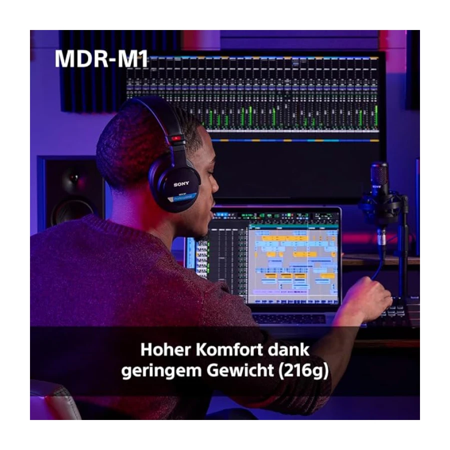 Sony MDR-M1 Studio Kapalı Arka Kulaklık - Kablolu, Ultra Geniş Bant Oynatma (5Hz-80kHz), Stüdyo Kaydı ve Karıştırma için İdeal, Hafif Tasarım (216g), 2 Çıkarılabilir Kablo içerir, Siyah