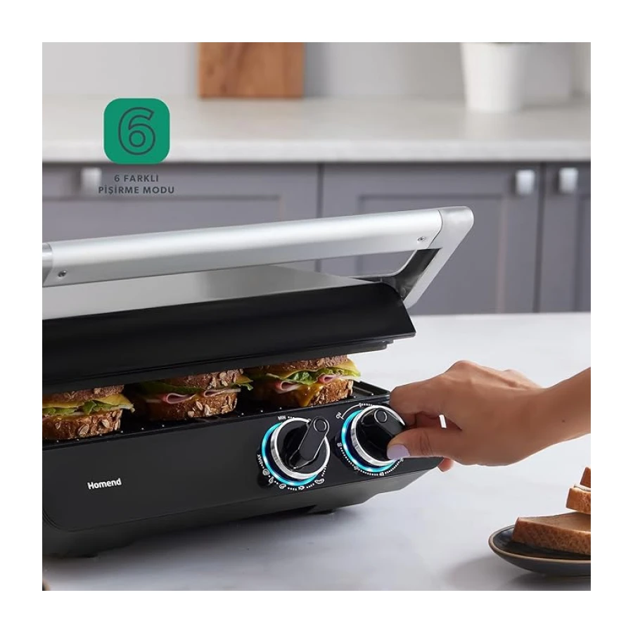 Homend Grilliant 1342H 3 in 1 Inox Gövde Çift Taraflı XL Döküm Plaka Tost ve Izgara Makinesi