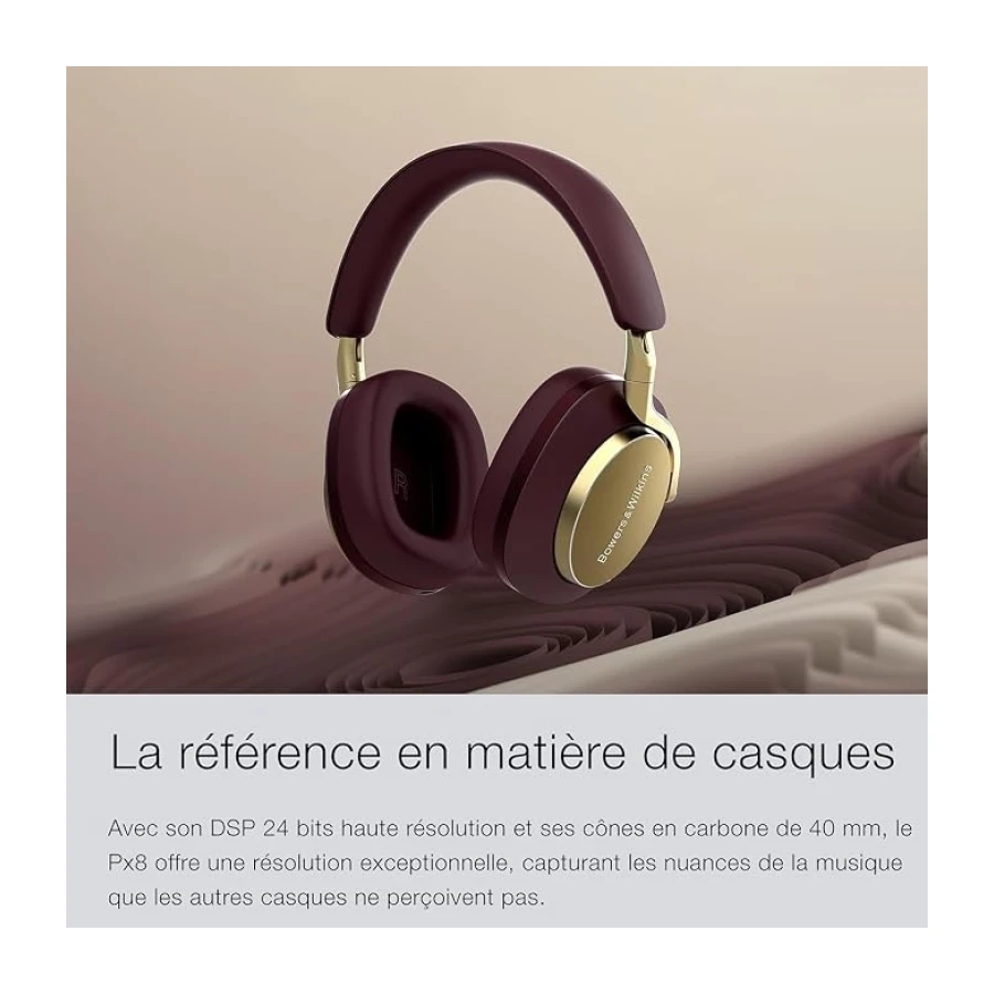 Bowers & Wilkins PX8 kablosuz kulak üstü kulaklık, Bluetooth ve gürültü önleyici, Royal Burgundy