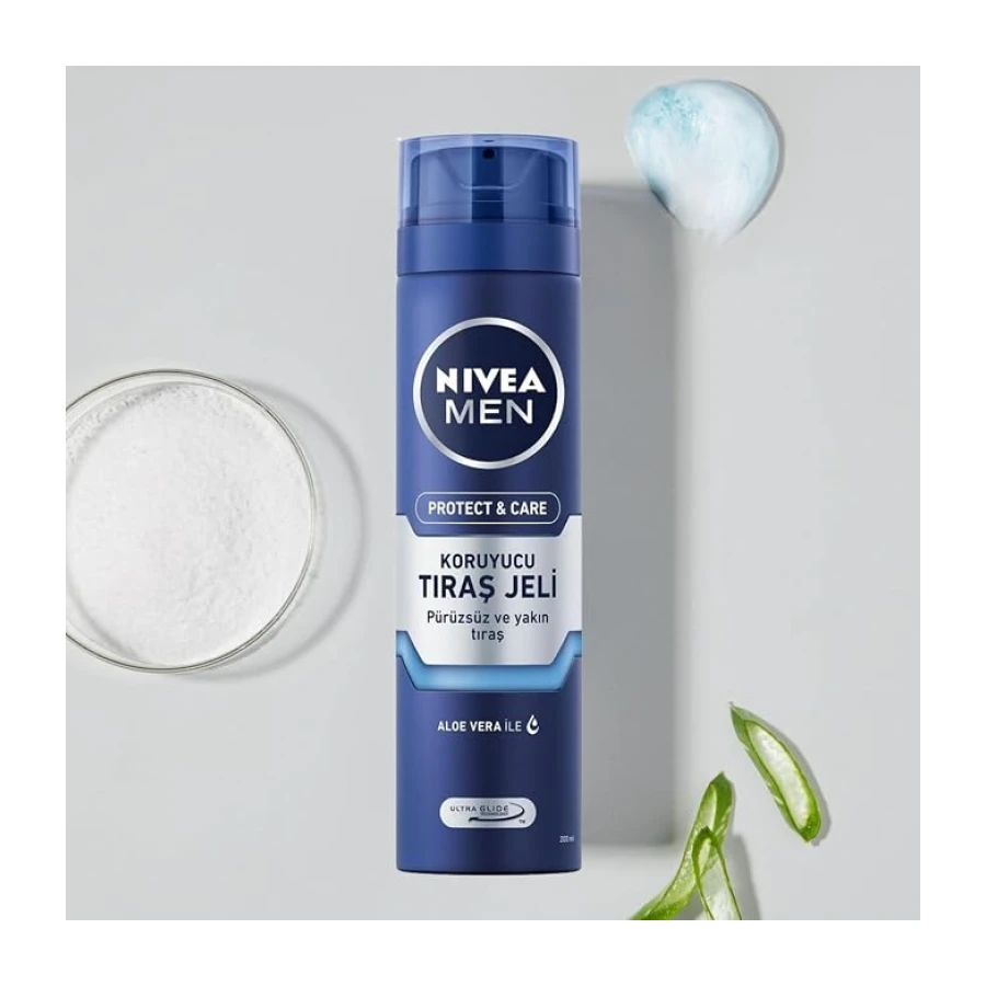 NIVEA MEN Erkek Nemlendirici Tıraş Jeli Protect&Care 200 ml, Kuru Ciltler İçin, Pürüzsüz Tıraş