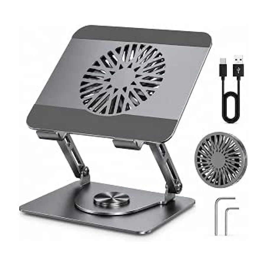 McStorey Premium Alüminyum Laptop Standı, Çıkarılabilir Manyetik Harici Fanlı, 360° Döner Ayarlanabilir Ergonomik Notebook ve MacBook Standı, Aktif Soğutmalı Laptop Yükseltici, 10-17 İnç Gri
