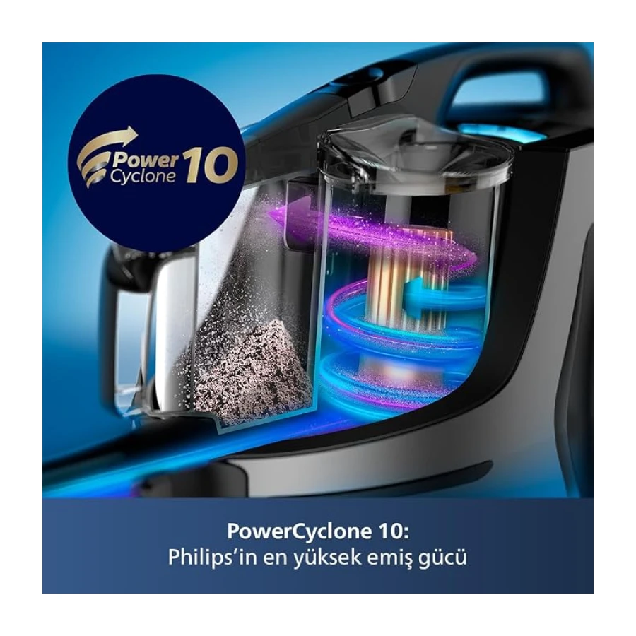 Philips Marathon Ultimate Toz Torbasız Elektrikli Süpürge, 899W, PowerCyclone 10, TriActive Ultra LED Başlık, Power Max Sensör, XB9185/07