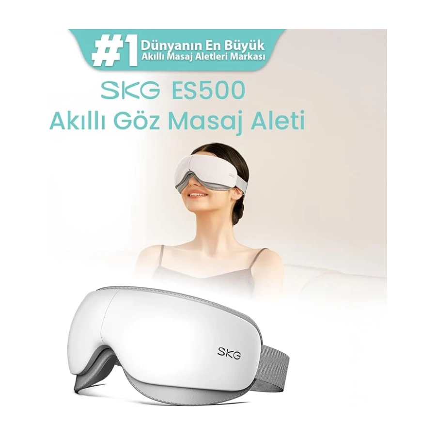 SKG ES500 Isıtmalı Göz Masaj Aleti – Bluetooth Destekli, Katlanabilir, Sessiz, 3 Kademeli Hava Basınçlı, Göz Altı Morluk ve Kırışıklık, Şakak Masajı, (Beyaz)
