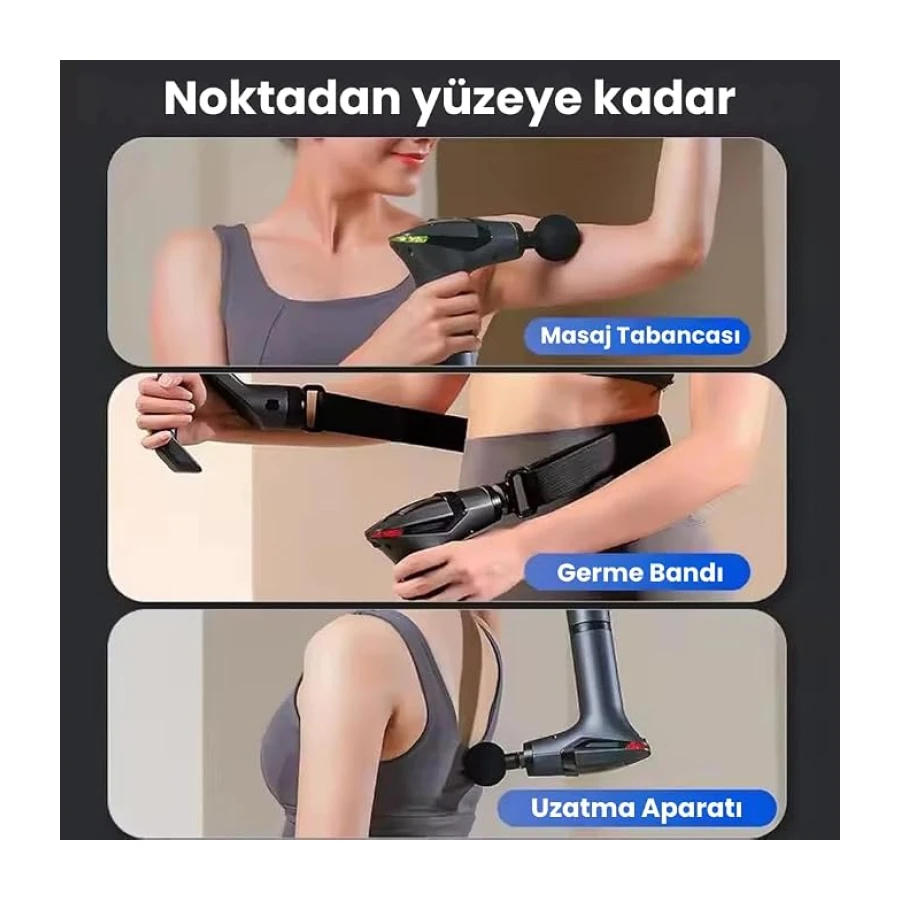 SMAYLING Ergonomik Masaj Tabancası - Uzatma Aparatı & Germe Bandı Dahil | 3200 RPM Derin Doku Masaj Cihazı | 4 Başlıklı, Dijital Göstergeli, 1800mAh Taşınabilir Kas Masaj Aleti