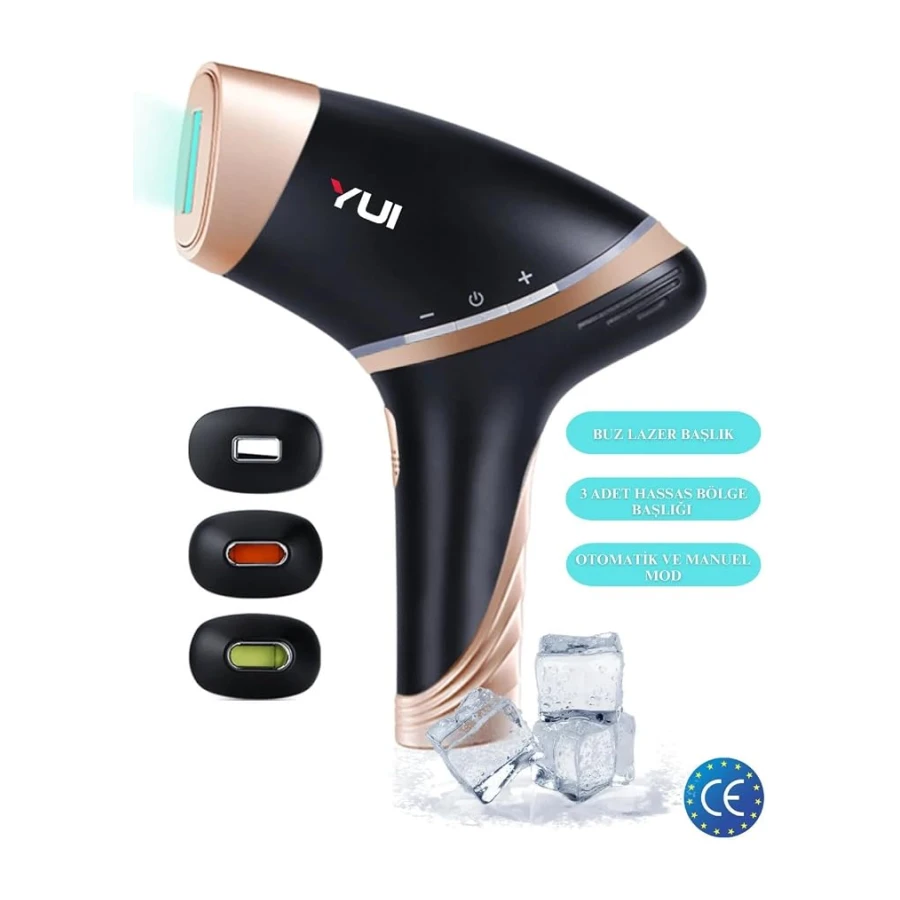 Yui Iplv15 Pro Vücut -Yüz- Bikini Başlıklı Ağrısız Otomatik Ve Manuel Atım Buz Lazer Epilasyon Cihazı Siyah
