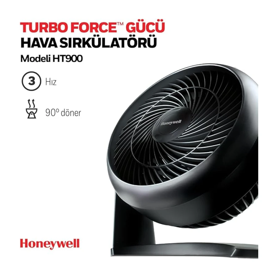 HONEYWELL TurboForce Turbo Vantilatör HT900E, Sessiz Soğutma, 90 Dereceye Kadar Ayarlanabilir Eğim Açısı, 3 Hız Ayarı, Duvara Montaj, Masa Vantilatörü
