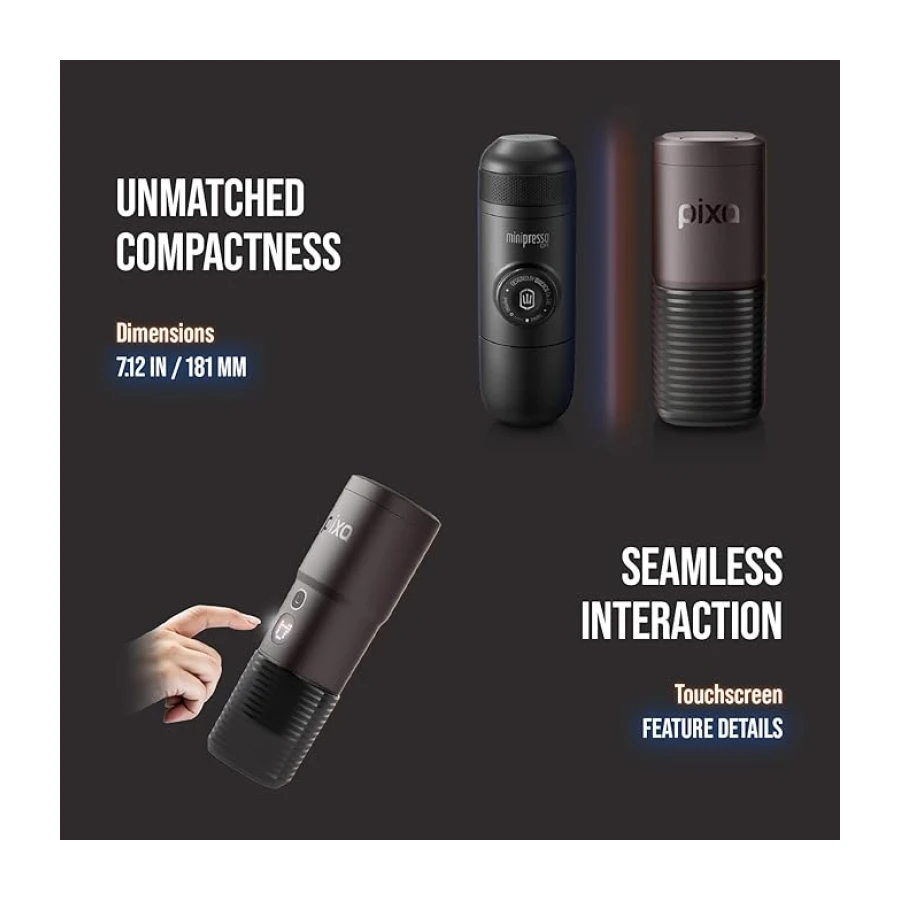 WACACO Elektrikli ve taşınabilir kahve makinesi, 4 çeşit kahve ve hızlı ısıtma, 3 x 3000 mAh pil, öğütülmüş kahve ve Nespresso®* kapsülleri için taşınabilir 20 bar kahve makinesi, dokunmatik ekran