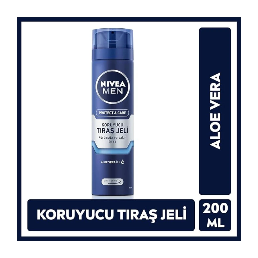 NIVEA MEN Erkek Nemlendirici Tıraş Jeli Protect&Care 200 ml, Kuru Ciltler İçin, Pürüzsüz Tıraş