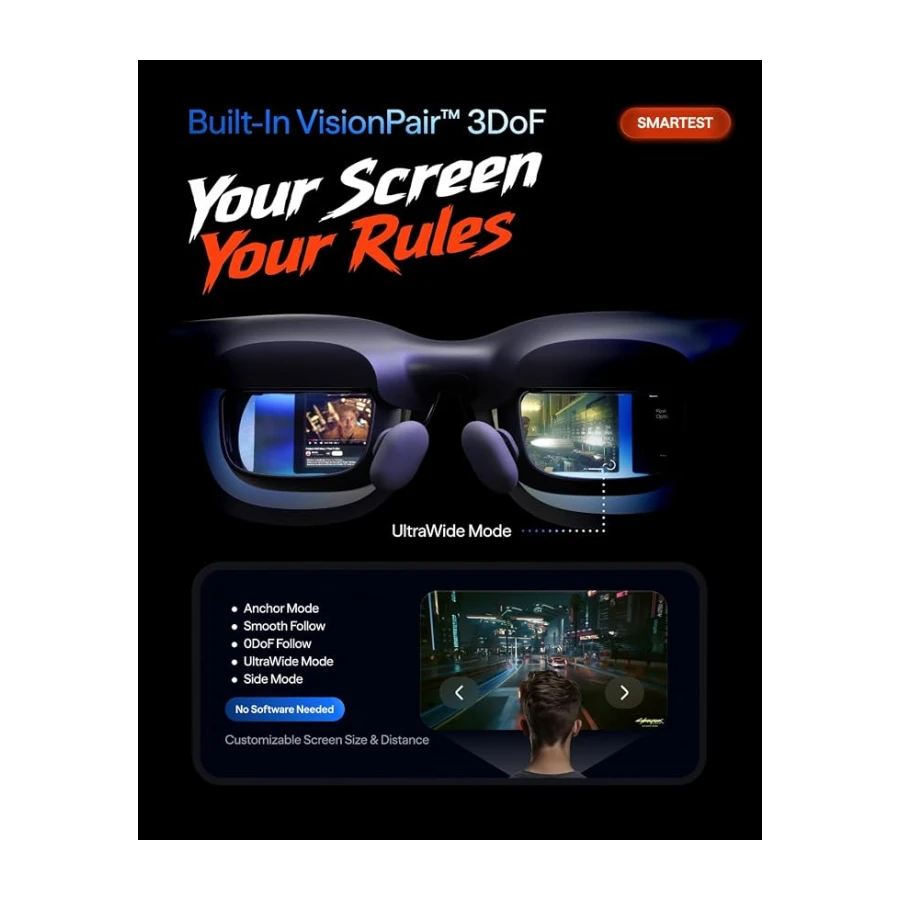 VITURE Beast XR Gözlüğü, 44,2 cm 1200p 58° Görüş Alanı, dahili VisionPair™ 3DoF, dinamik karartma, HARMAN Ses, iPhone, Android, Mac, PC, Switch 2 için AR Gözlüğü – En Büyük. En Parlak. En Akıllı