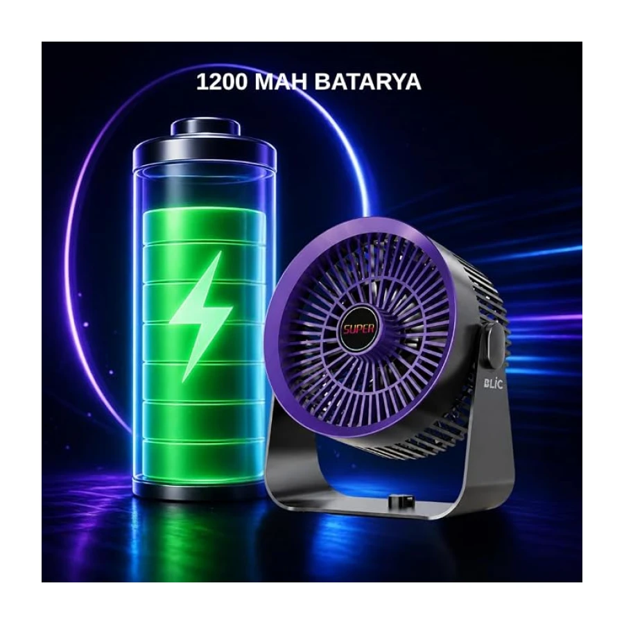 Masaüstü Vantilatör, Şarjlı Masaüstü Fan, 1200 Mah Batarya, Uzun Kullanım Süresi, 4 Kademeli Ayarlanır Güç Modu, Soğutucu Vantilatör, Sessiz Çalışma, Ergonomik Tasarım, Masaüstü Kullanım