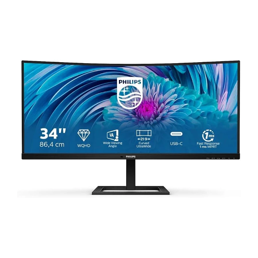 Philips 346E2CUAE/00 34 inc 4ms WQHD Curved TypeC MM DP HDMI USB-C Hoparlör Monitör
