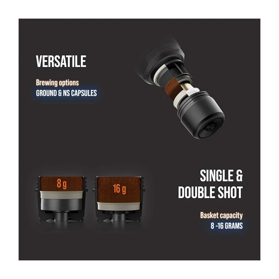 WACACO Elektrikli ve taşınabilir kahve makinesi, 4 çeşit kahve ve hızlı ısıtma, 3 x 3000 mAh pil, öğütülmüş kahve ve Nespresso®* kapsülleri için taşınabilir 20 bar kahve makinesi, dokunmatik ekran