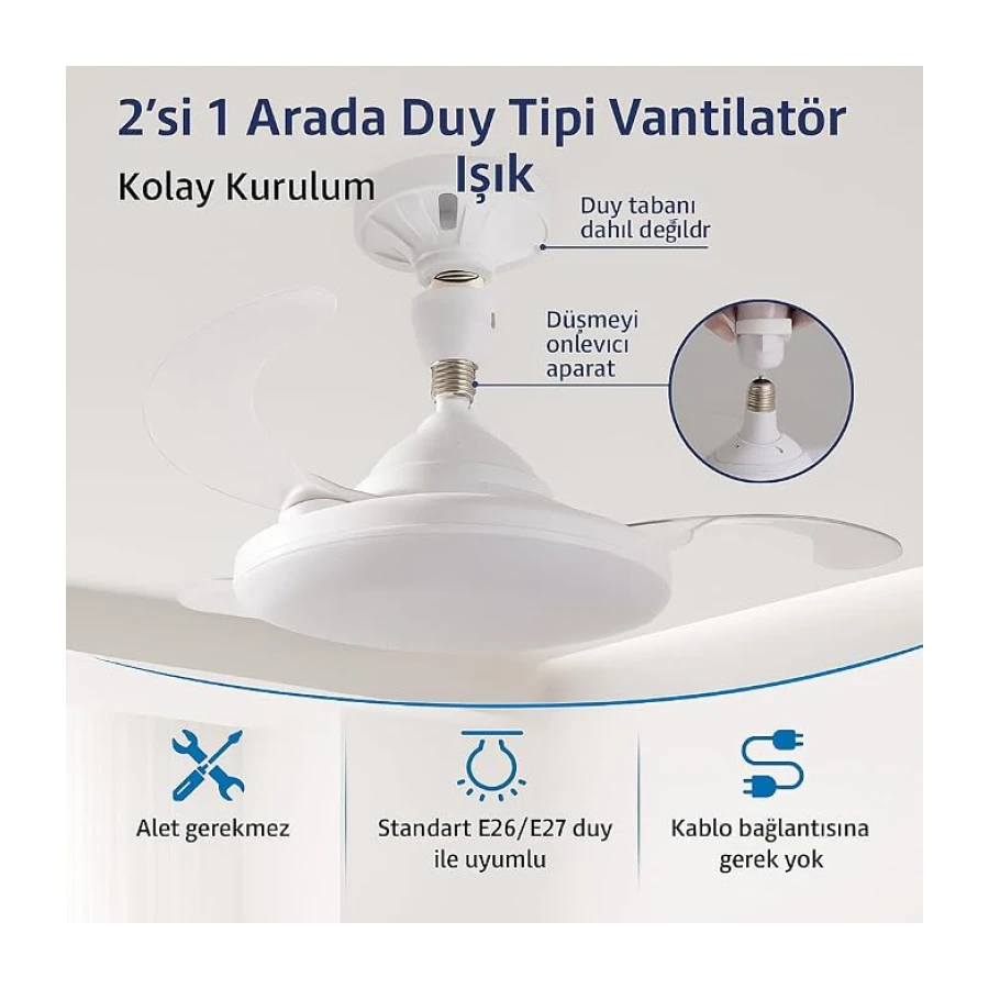 Coverzone LED Vantilatör Işıklı Tavan Fanı - 35W, 3000K-5500K Renk Sıcaklık Ayarı, Uzaktan Kumanda, Zamanlayıcı, Lamba Çapı 25cm, Modern Tasarım, İç Mekan Kullanımı İçin