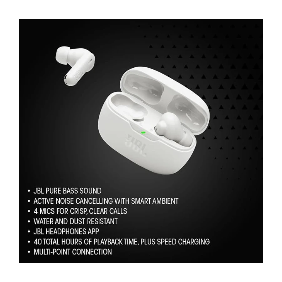 JBL Wave Beam2, Kablosuz Kulakiçi Kulaklık, IE, Siyah | Bluetooth 5.3, 40 saate kadar özerklik, ses JBL Pure Bass, Smart Ambient, Multipoint Connection