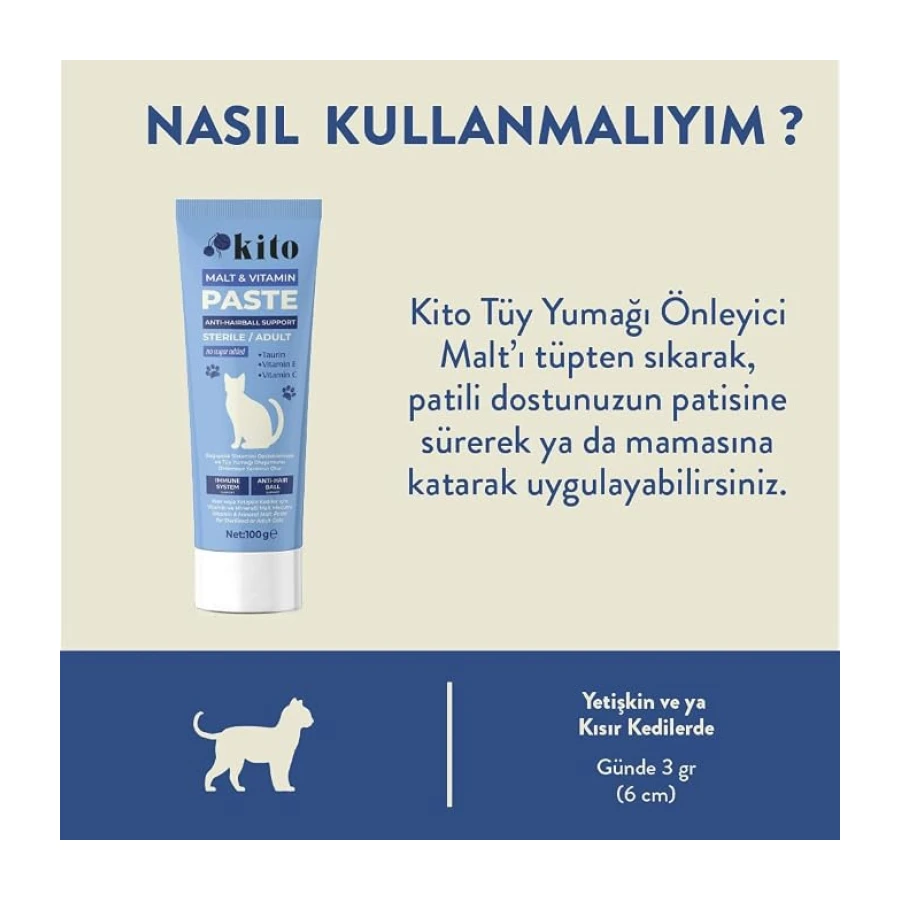 Kısır veya Yetişkin Kediler İçin Tüy Yumağı Önleyici ve Bağışıklık Sistemi Destekleyici Malt Macunu-Paste 100g
