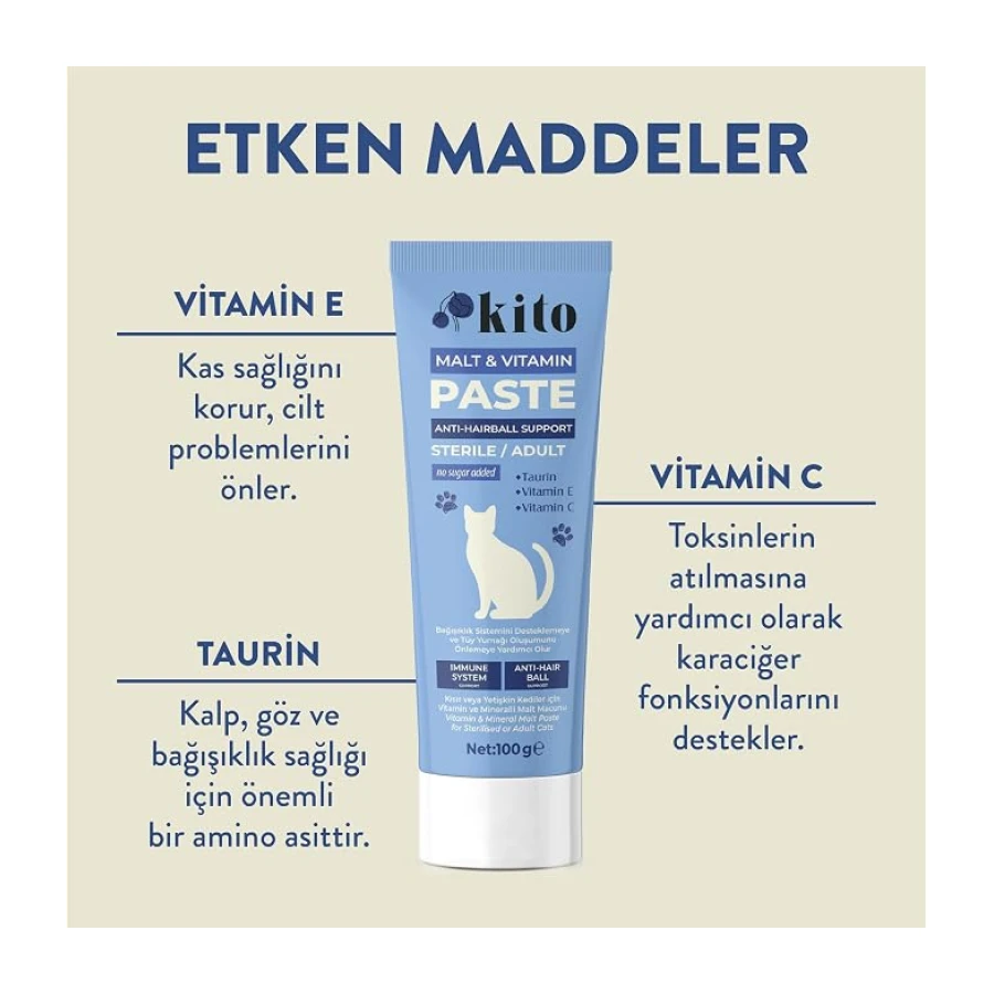 Kısır veya Yetişkin Kediler İçin Tüy Yumağı Önleyici ve Bağışıklık Sistemi Destekleyici Malt Macunu-Paste 100g