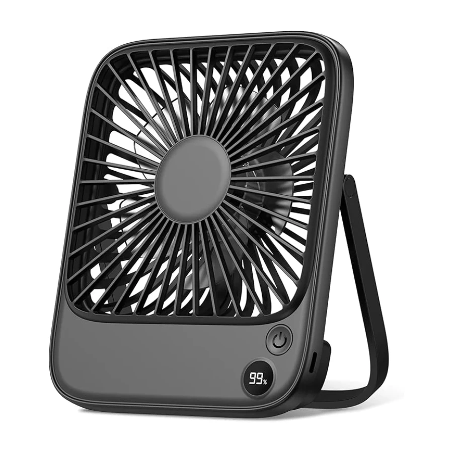 Warmco D2 5000mAh Şarjlı Masaüstü Vantilatör Dijital Göstergeli Taşınabilir Ultra İnce Soğutucu Fan Siyah