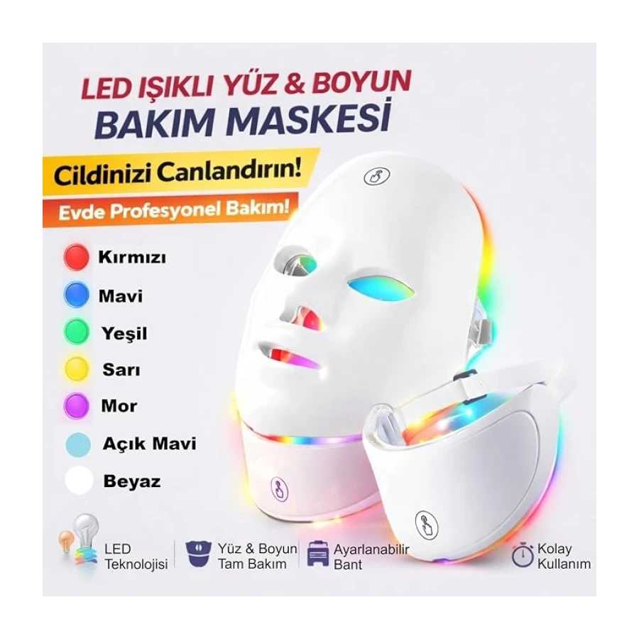 HyMark Yüz ve Boyun Güzellik Cihazı LED Yüz Maskesi Foton Maskesi 7 Renkli Cilt Bakım