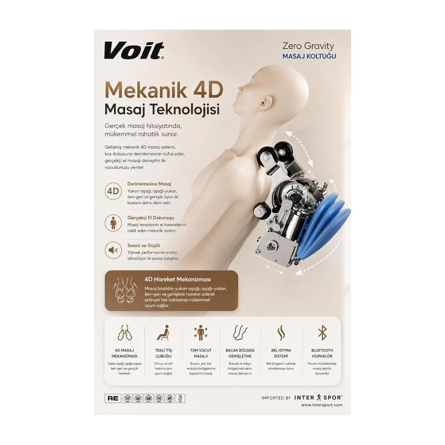 Voit Zero Gravity Masaj Koltuğu 4D Masaj, Sıfır Yerçekimi, Bel Isıtma, Bluetooth, Kumandalı
