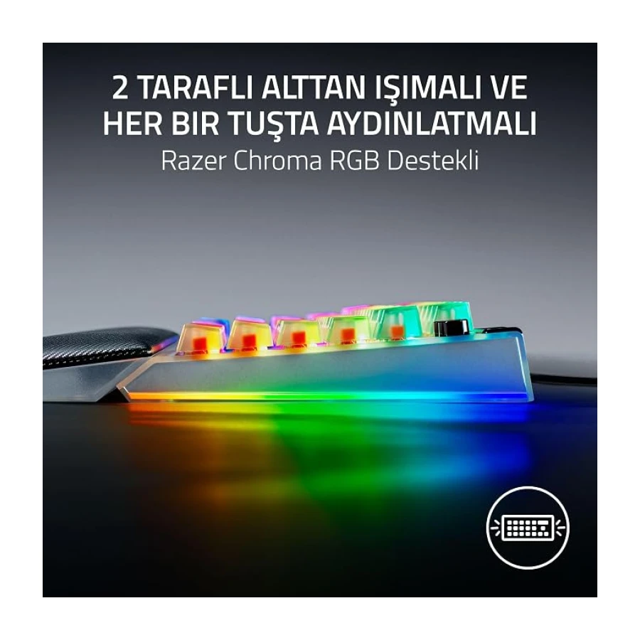 Razer BlackWidow V4 75% Phantom White - Çalışırken değiştirilebilir mekanik oyun klavyesi - Turuncu Dokunsal Anahtarlar - RGB - ABD düzeni | Phantom White Edition