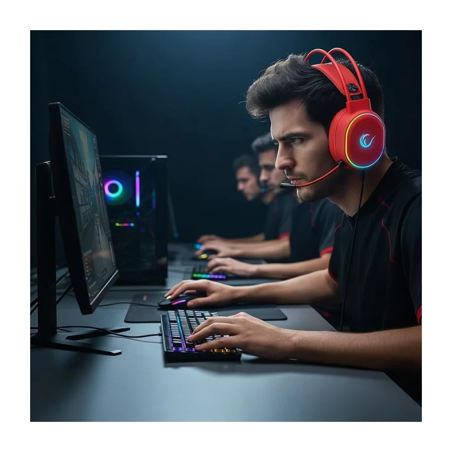 Rampage ROGUE Kırmızı 7.1 Surround Sound RGB Ledli Gaming Oyuncu Mikrofonlu Kulaklık, Büyük