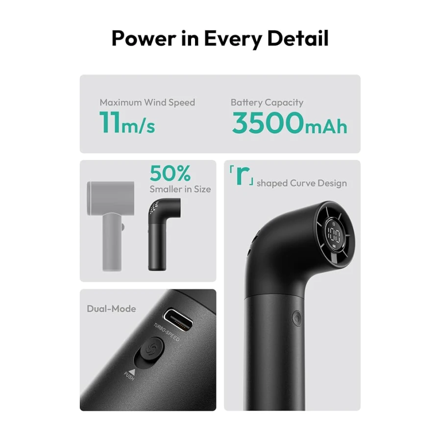 Aecooly Taşınabilir Taşınabilir Fan, Güçlü Turbo Mini Fan, 19000 RPM Yüksek Hızlı Aero Pro, 15H Maksimum Soğutma Süresi, 6 Hız Alüminyum Kasa, Cep Şarj Edilebilir Kişisel Küçük Seyahat