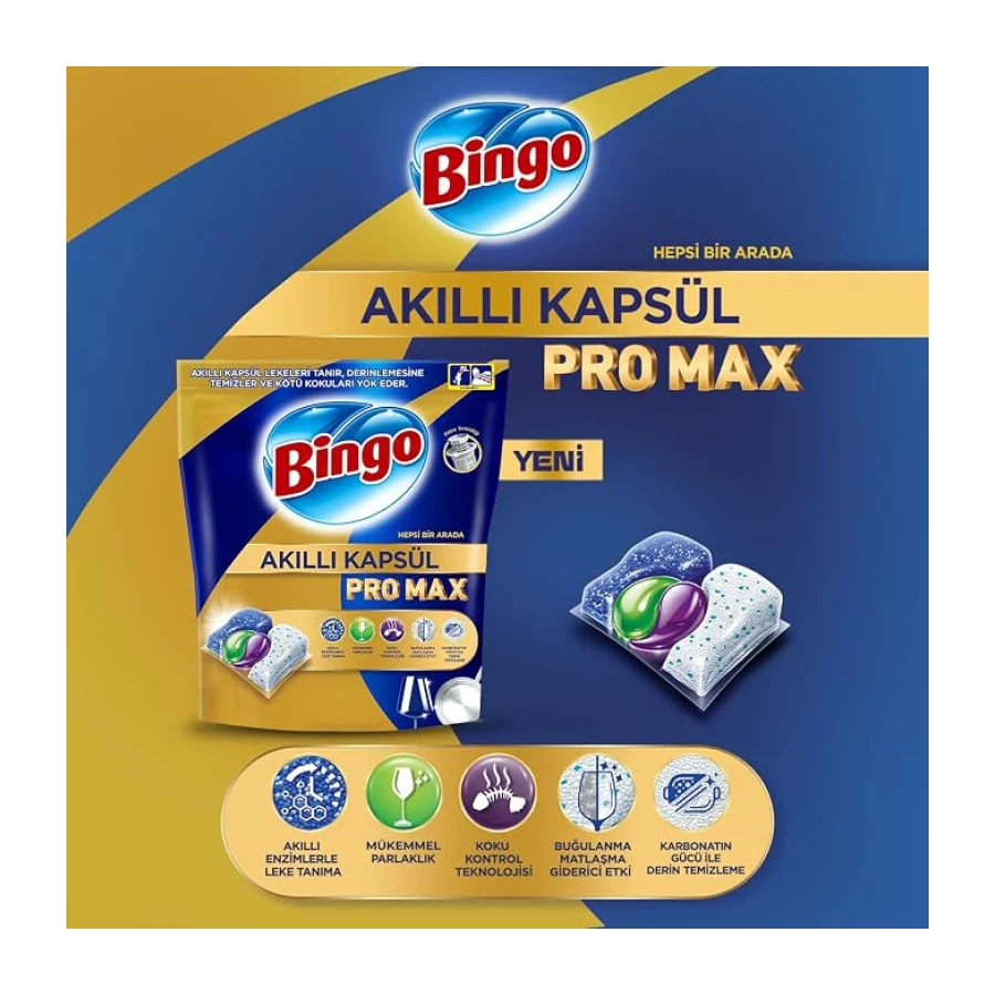 Bingo Akıllı Kapsül Pro Max Bulaşık Makinesi Deterjanı Tableti 60'lı