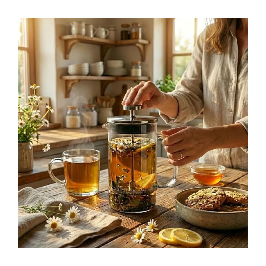 Orret Home 350 ml Borosilikat Cam Termisil French Press – Dayanıklı Cam Çay & Filtre Kahve Demleme, Bitki Çayı, Kahve Presi, Sızdırmaz Kapaklı Espresso & Çay Demleyici
