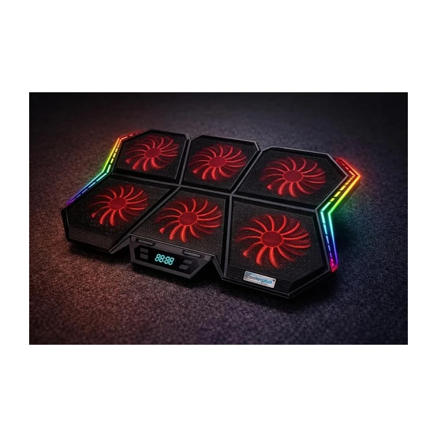 6 Fanlı RGB Laptop Soğutucu Stand 17 İnç LED Ekranlı 7 Kademe Notebook Cooler