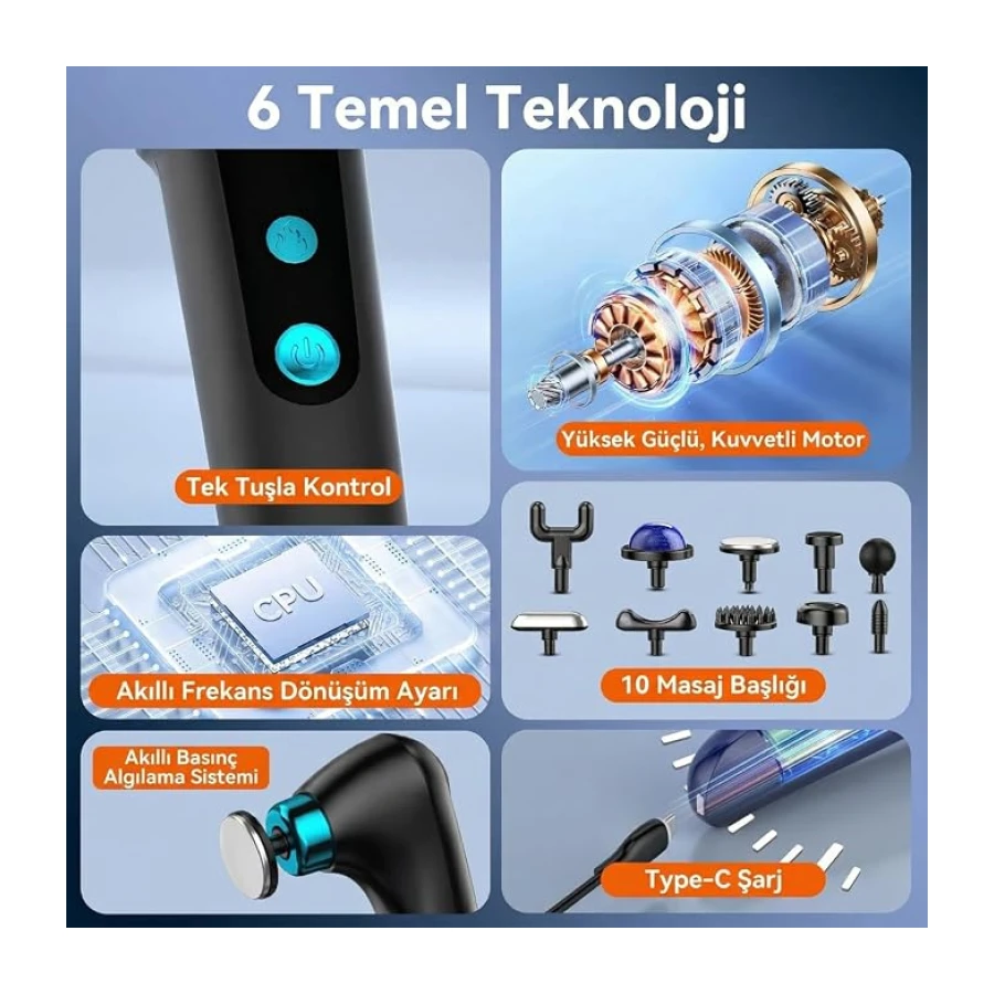 10in1 Katlanabilir Isıtmalı Titreşimli Masaj Aleti Sıcak Soğuk 30W Şarjlı Masaj Tabancası