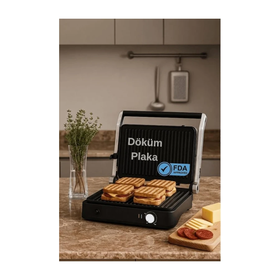 Primo Tost Makinesi | 2000W Güç | Yapışmaz Plaka | Yağ Hazneli Termostatlı Tost Makinası