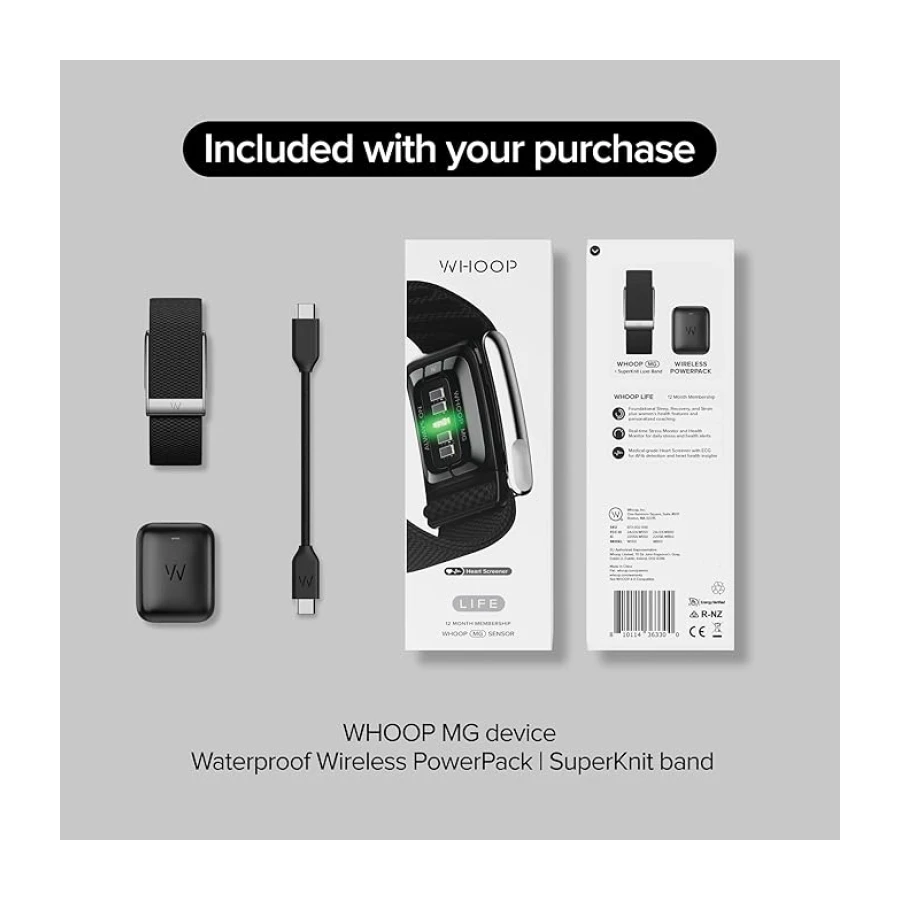 WHOOP Life – 12 Aylık Abonelik – MG Cihazı – Sağlık ve Fitness Kontrolü – Kan basıncı bilgileri, Aktivite kaydı – Tıbbi sınıf EKG, aritmi bildirimleri