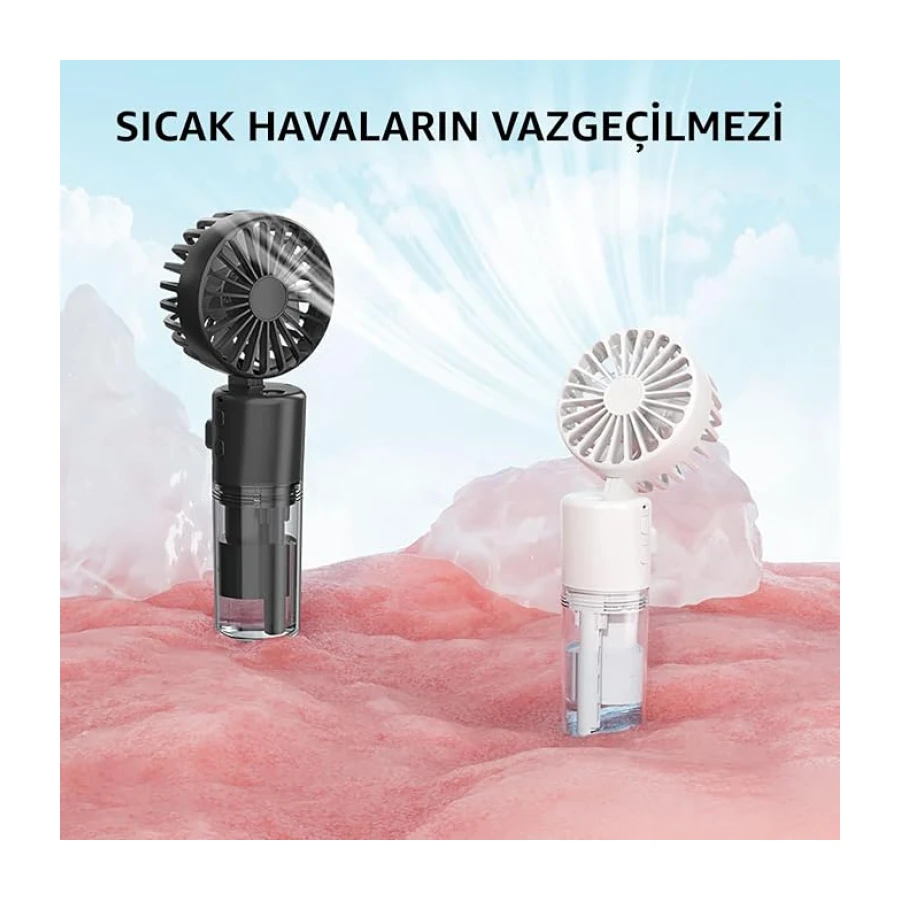 ROBEVE Elle Tutulabilir Taşınabilir Buharlı Vantilatör Mini Fan – 4 Hız Ayarı, Şarjlı, Misting Özelliği, Kompakt ve Hafif Tasarım, Buharlı Vantilatör Fan Asorti Renk