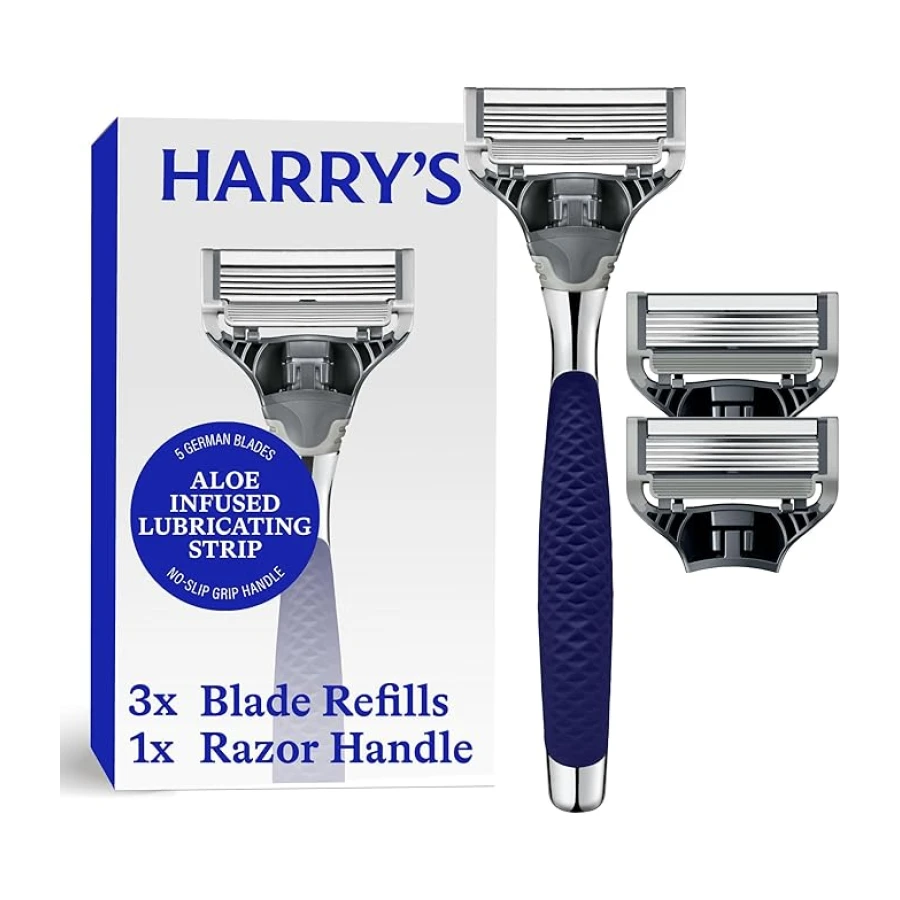 Harry's Erkekler için Jilet - Krom Tıraş Bıçağı | Yağlama Şeridi ve Hassas Düzelticili 5 Bıçaklı Jilet, 3 Kartuş