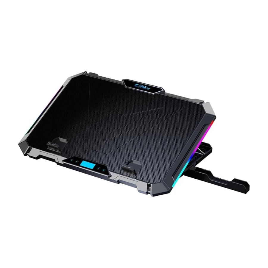 Claw's Vortex 8x Turbo LED Fan - 10 Modlu RGB - LCD Ekran - Ayarlabilir Fan Hızı - 7 Kademeli Stant - 2x USB - Metal Mesh Zemin Notebook Soğutucu