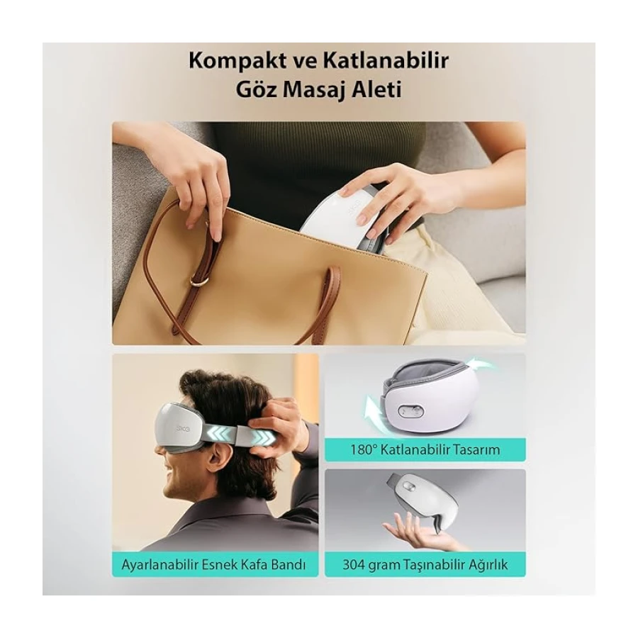 SKG ES500 Isıtmalı Göz Masaj Aleti – Bluetooth Destekli, Katlanabilir, Sessiz, 3 Kademeli Hava Basınçlı, Göz Altı Morluk ve Kırışıklık, Şakak Masajı, (Beyaz)