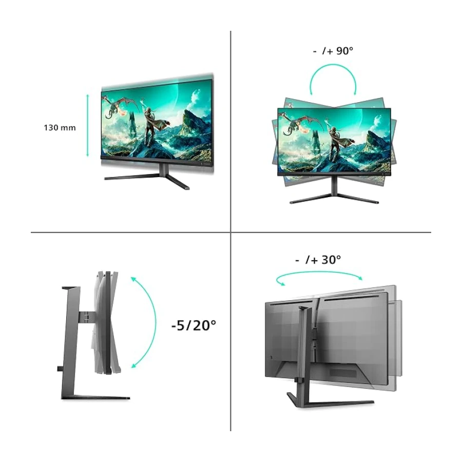 Philips Evnia 27M2N3800A - 27 inç Ultra HD Oyun Ekranı, 160 Hz, 0,5 ms MPRT, HDR400, G-Sync (2X HDMI 2.1, 1x DisplayPort 1.4, USB Hub) Siyah Gri