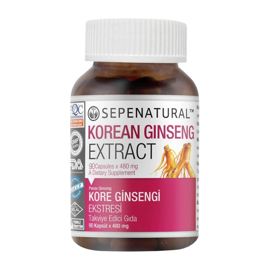 Sepe Natural Korean Ginseng | Kore Ginsengi Kök Ekstresi | 90 Kapsül x 480 mg | Standardize Panax Ginseng Kök Ekstresi