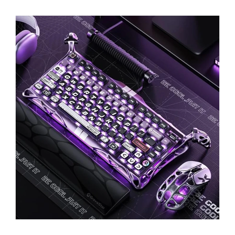 GravaStar Mercury V75 Pro HE Hall Effect Manyetik Switch Gaming Klavye, Hot-Swappable, Rapid Trigger, 8000Hz, 0.125ms Ultra Düşük Gecikme, Kablolu, RGB Işıklı, İngilizce Q, Iron Purple