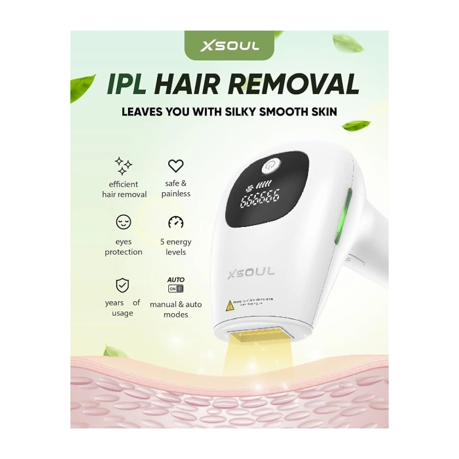 XSOUL Kadınlar ve Erkekler için Evde IPL Epilasyon Kalıcı Epilasyon Cihazı 999,999 Flaş Koltuk Altlarında Ağrısız Tüy Dökücü Sırt Bacaklar Kollar Yüz Bikini Hattı, Kablolu