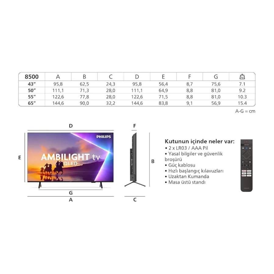 Philips Ambilight TV 55PUS8500/62 4K UHD QLED 139cm 55 inç Smart TV Dolby Atmos Titan OS