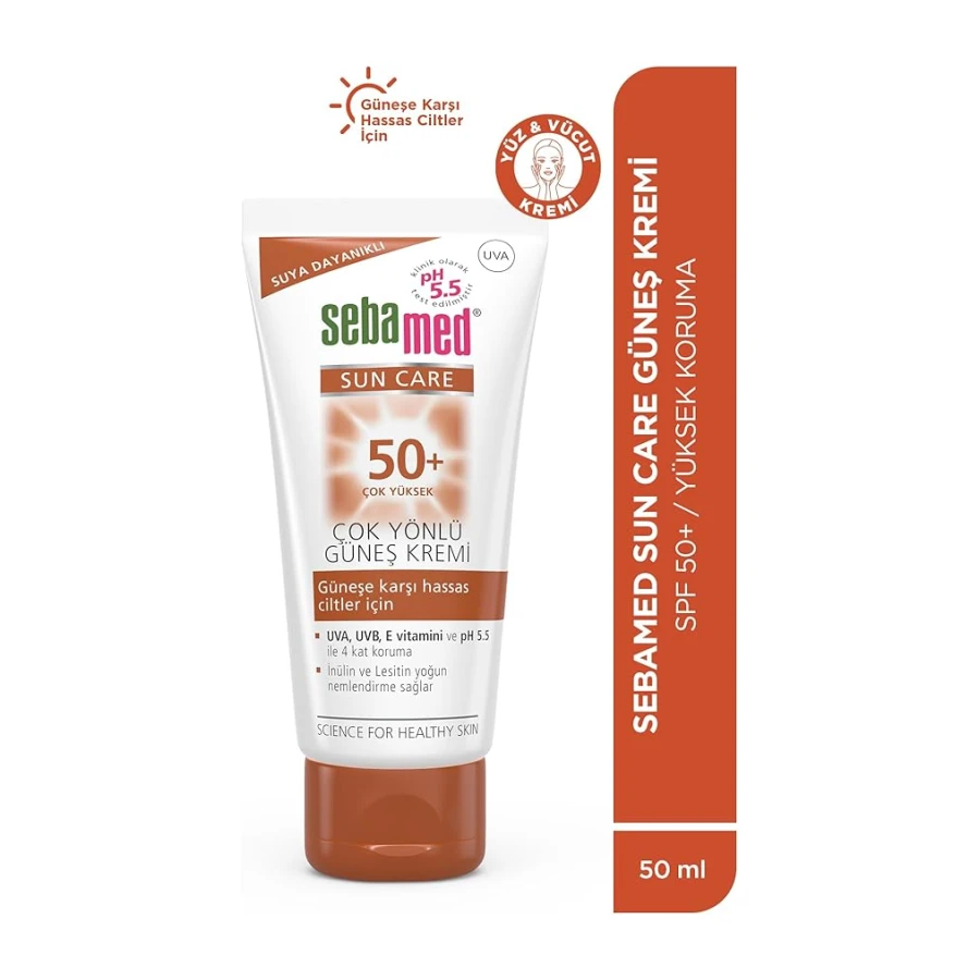 Sebamed Sun Care SPF 50+ UVA/UVB Filtresi ve E Vitamini Üçlü Yüksek Koruma Çok Yönlü Güneş Kremi 50 ml