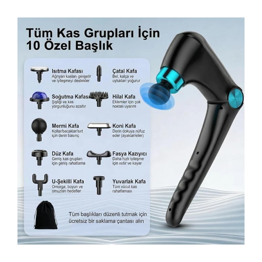 10in1 Katlanabilir Isıtmalı Titreşimli Masaj Aleti Sıcak Soğuk 30W Şarjlı Masaj Tabancası