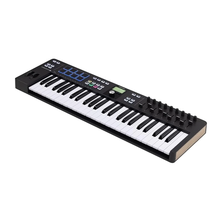 Arturia – Keylab Essential 49 mk3 | Müzik Prodüksiyonu İçin MIDI kontrolcü, Kapsamlı Yazılım Paketi, 49-Tuş, 9 Encoder, 9 Fader, 1 Modülasyon Tekerleği, 1 Pitch Bend Tekerleği, 8 pad – Siyah