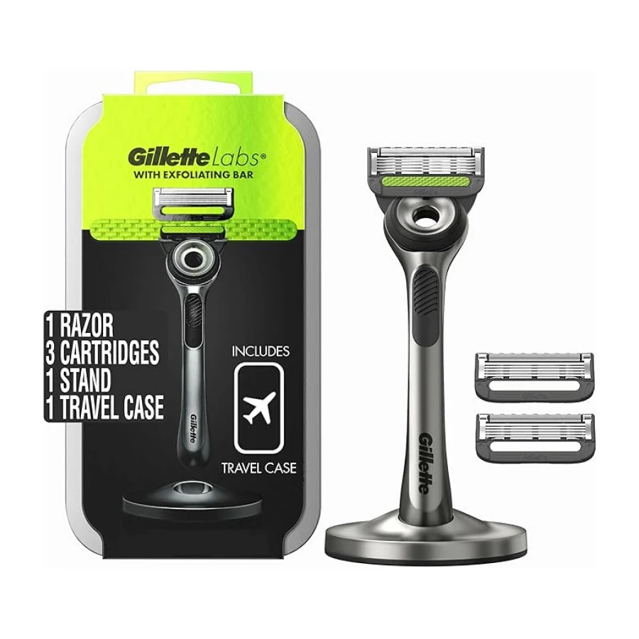 Gillette Labs Peeling Çubuklu Tıraş Seti - Seyahat Çantalı, 3 Yedek Bıçak ve Manyetik Stand