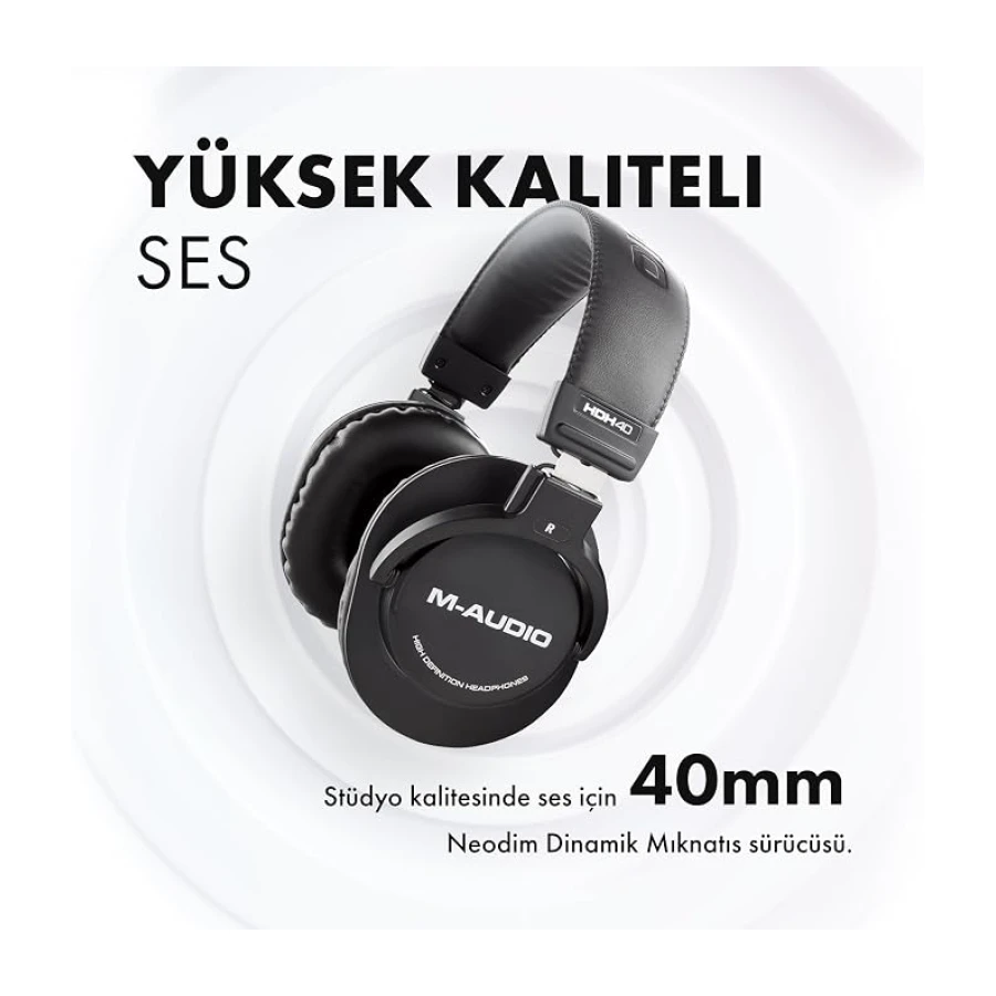 M-AUDIO HDH40 - Kulak Üstü Stüdyo Kulaklıkları, Stüdyo izleme, Podcasting ve Kayıt için Kapalı Arka Tasarım, Esnek Kafa Bandı ve 2.7m Kablo Ile