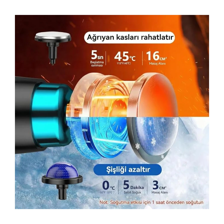 10in1 Katlanabilir Isıtmalı Titreşimli Masaj Aleti Sıcak Soğuk 30W Şarjlı Masaj Tabancası