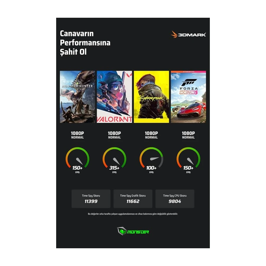 Monster Tulpar T7 V26.2.14 Intel Core i7 13620H 24GB RAM 1TB SSD 8 GB RTX 5060 Freedos 17,3" FHD 144 Hz Oyun Bilgisayarı